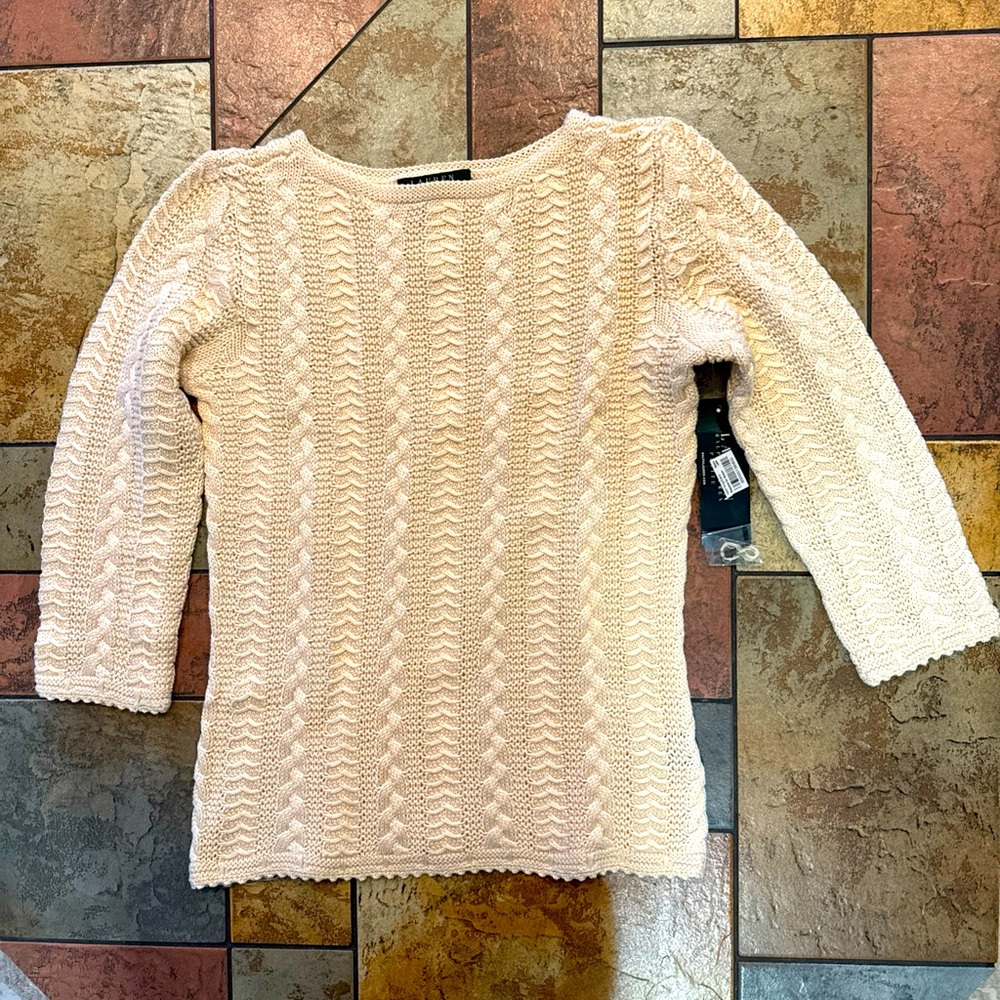 Lauren Ralph Lauren Women’s Cable Knit 100% Cotton Sweater Petite Small